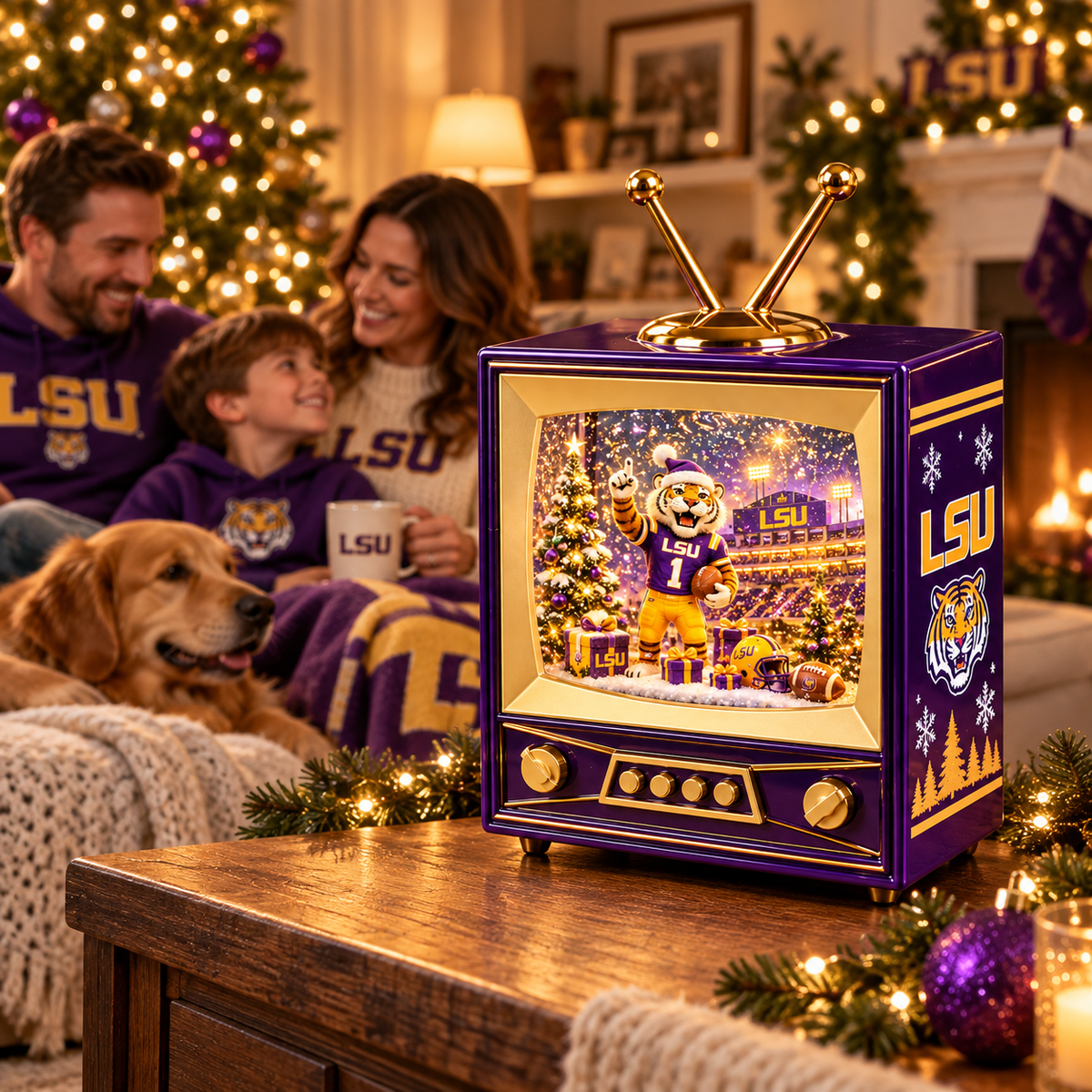 Premium LSU Christmas TV Water Lantern TNSM