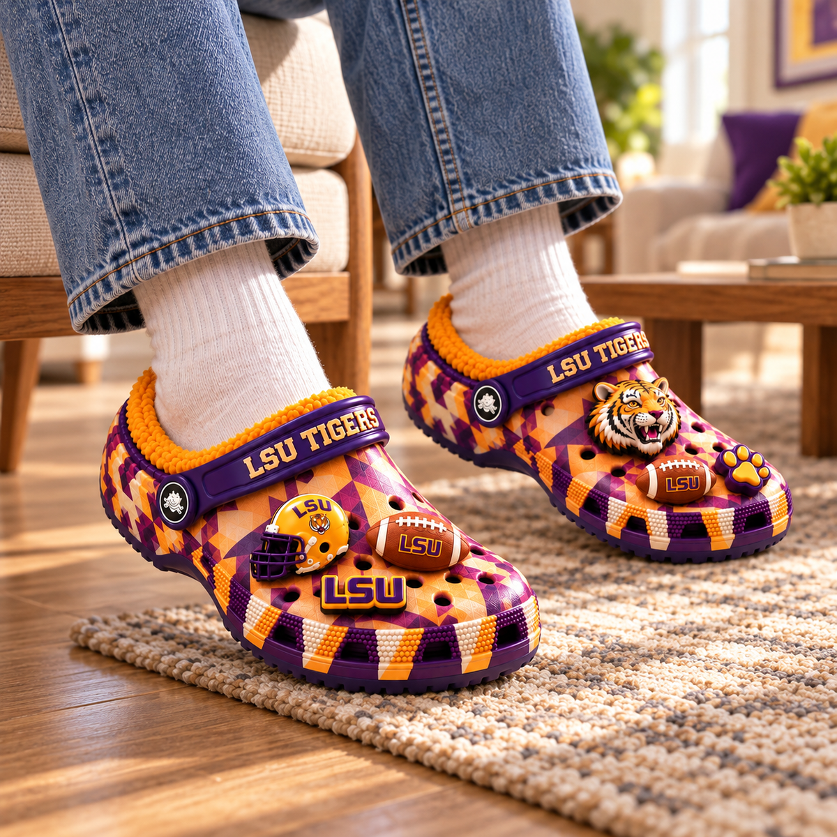 LSU Premium Fleece-Lined Crocs Clogs NTTB