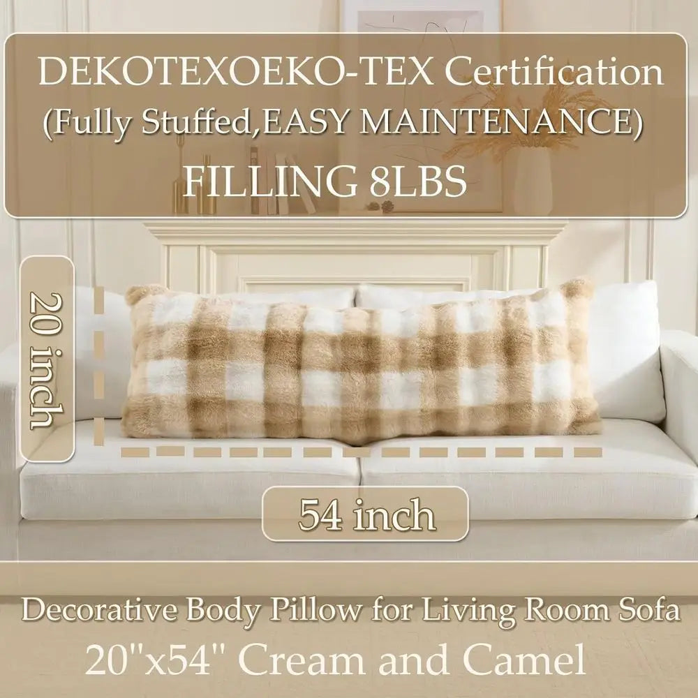 Elegant Plush Shaggy Body Pillow with Zipper Closure, Decorative Soft Long Pillows for Living Room, Side Sleeper & Pregnancy Sup