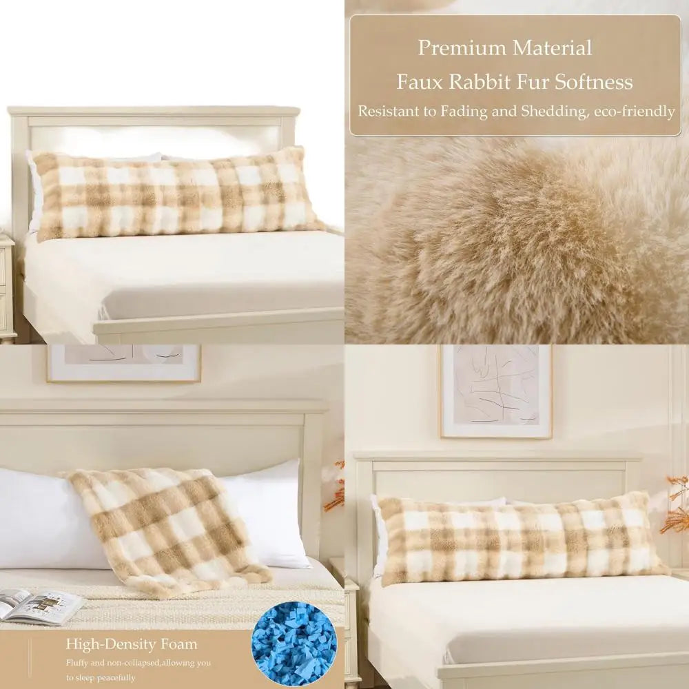 Elegant Plush Shaggy Body Pillow with Zipper Closure, Decorative Soft Long Pillows for Living Room, Side Sleeper & Pregnancy Sup